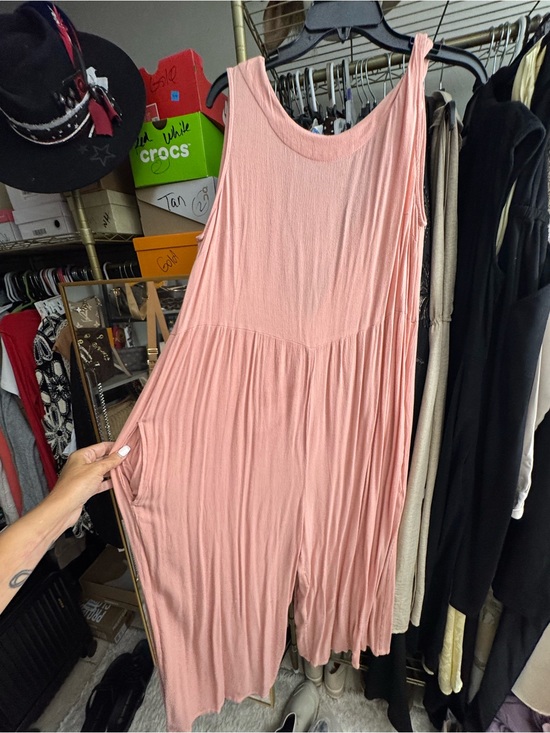 Pants - Relaxed Pink Sleeveless Wide-Leg Jumpsuit